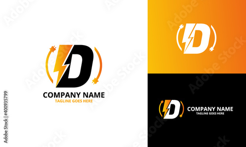 Flash initial letter D Logo Icon Template. Illustration vector graphic. Design concept Electrical Bolt With letter  symbol. Perfect for corporate, technology, initial , more technology brand identity