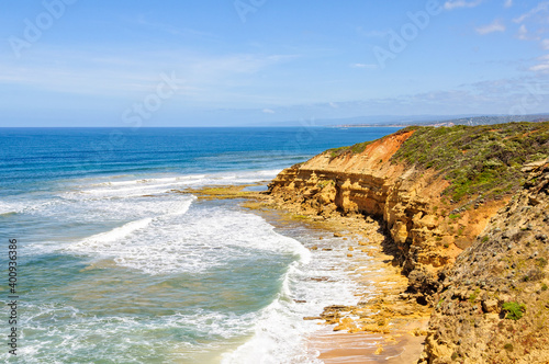 The sandstone cliffs at Point Addis are constantly shaped by the waves of the Southern Ocean - Anglesea, Victoria, Australia photo