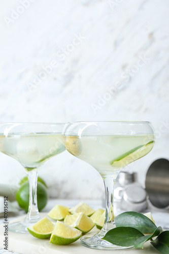 Glasses of fresh martini on table
