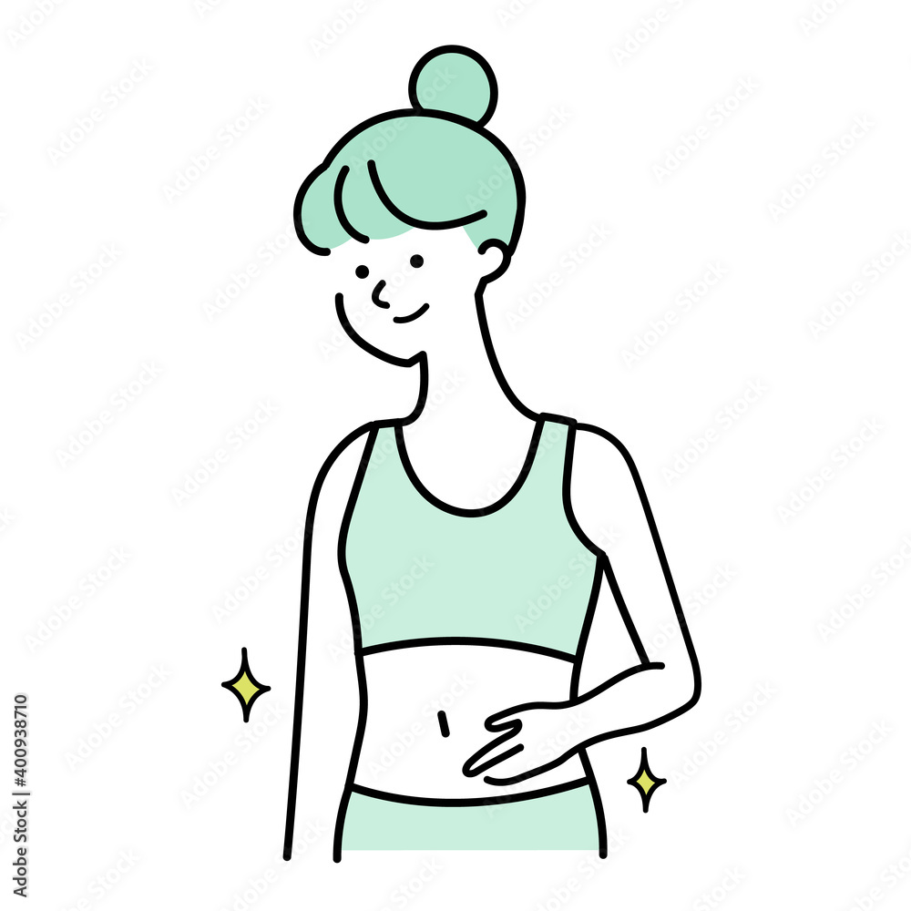 Fototapeta premium お腹を気にする女性のイラスト