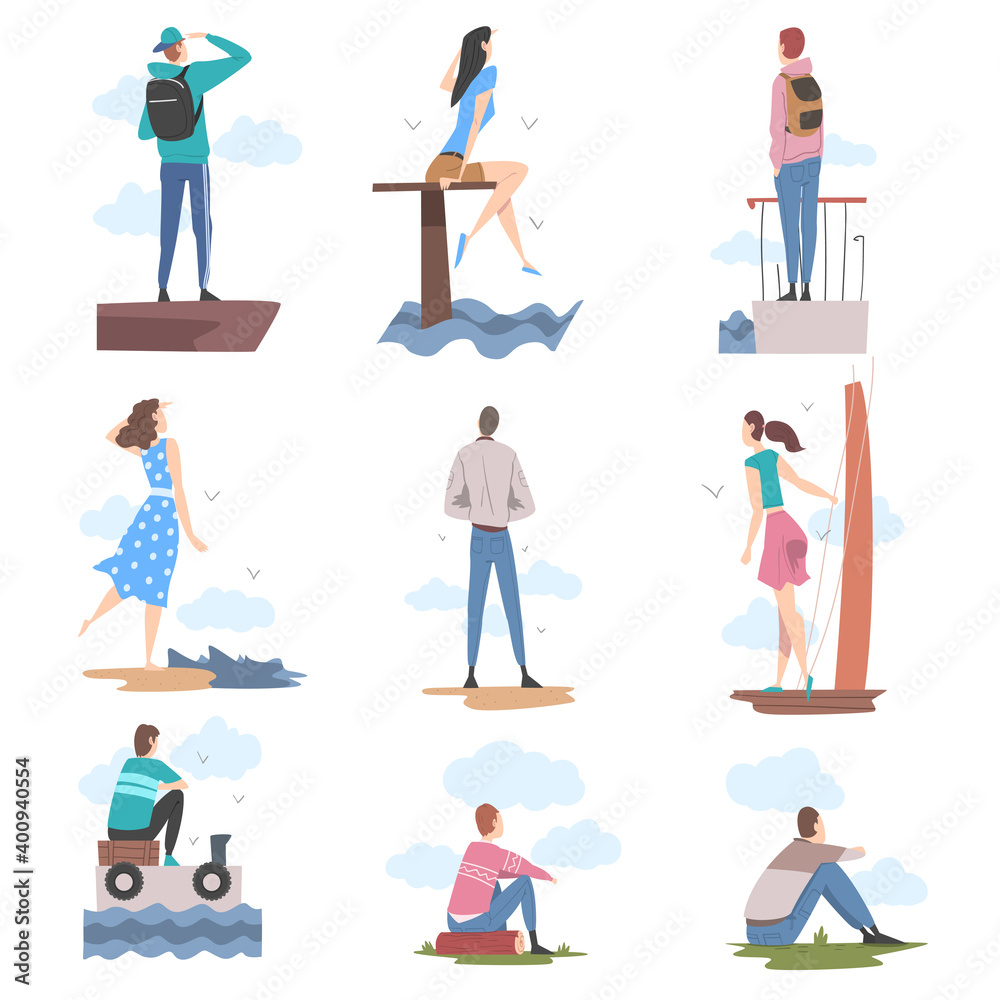 People Characters Looking Ahead as into Bright Future Vector Illustration Set