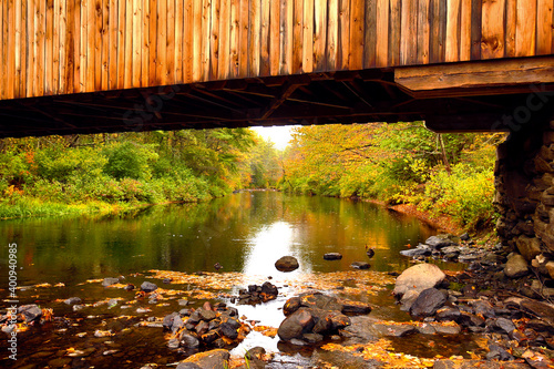 Corbin covered bridge over Sugar River in Newport, New Hampshire. photo