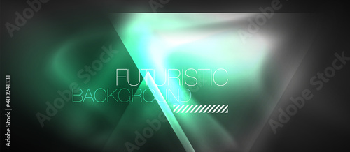 Neon geometric abstract background. Triangles with color glowing light effects in the dark. Vector illustration for covers, banners, flyers and posters and other