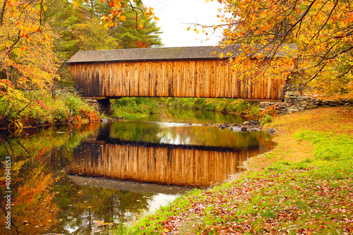 Corbin covered bridge over Sugar River in Newport, New Hampshire.