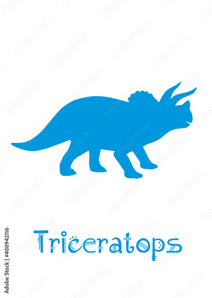Obraz premium Triceratops Dinosaur Vector illustration silhouette. blue dinosaurs, kids dinosaur name prints blue, boys bedroom wall art, dino room, kids dinosaur posters.