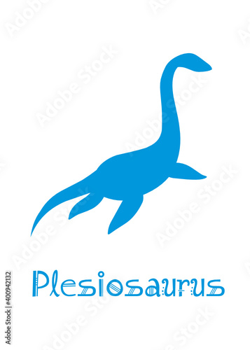 Plesiosaur Dinosaur Vector illustration silhouette. blue dinosaurs, kids dinosaur name prints blue, boys bedroom wall art, dino room, kids dinosaur posters.