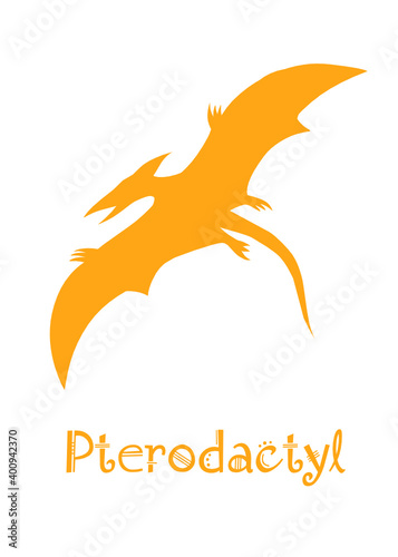 Pterodactyl Dinosaur Vector illustration silhouette. yellow dinosaurs, kids dinosaur name prints yellow, boys bedroom wall art, dino room, kids dinosaur posters.