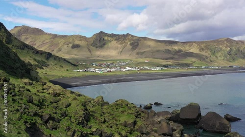 High definition drone video flying along sea cliffs near Vik, Iceland.