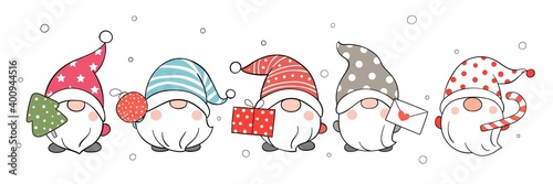 Draw banner gnomes in snow for winter. photo
