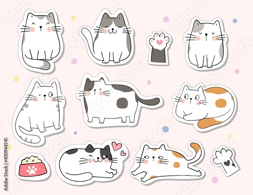 Draw collection stickers cute cat For printable.