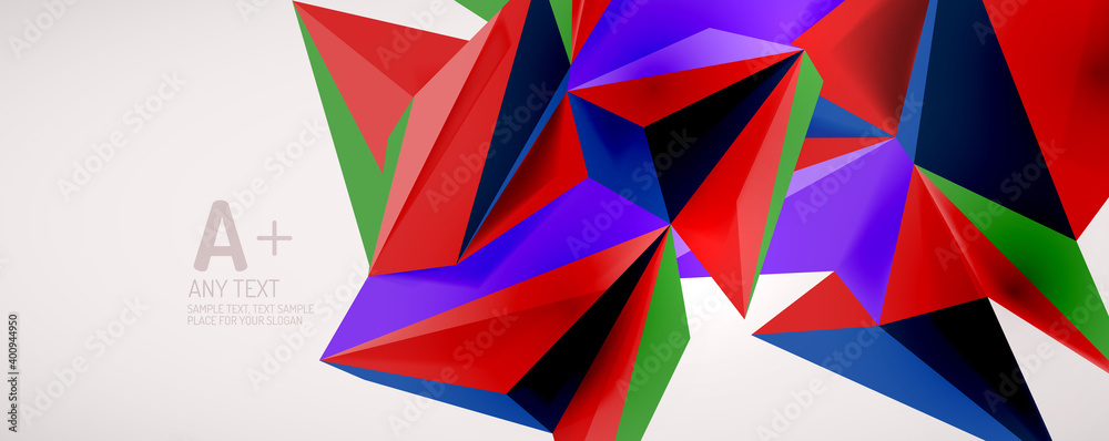 Vector triangle geometric backgrounds. Low poly 3d shape on light backdrop. Vector illustration for covers, banners, flyers and posters and other designs Vector triangle geometric backgrounds. Low poly 3d shape on light backdrop. Vector illustration for covers, banners, flyers and posters and other designs