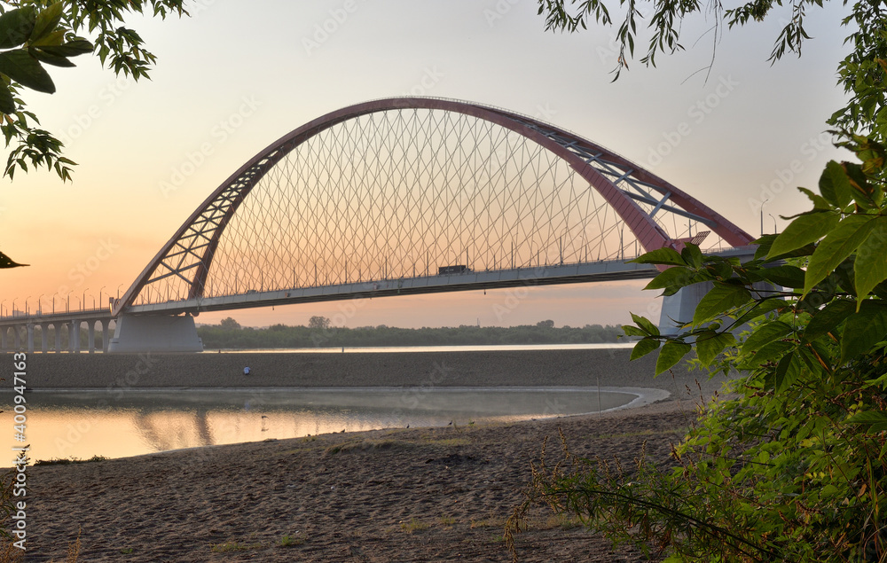 Bugrinskij bridge across the Ob river at dawn
