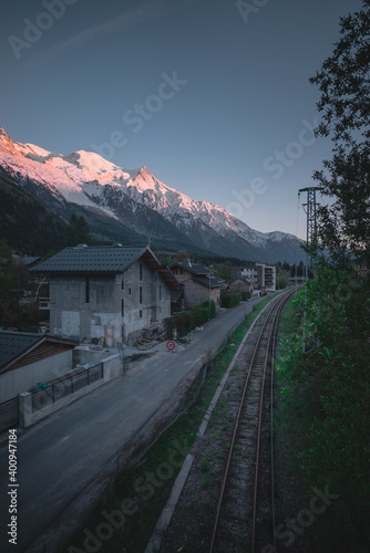 Railway through mountain town