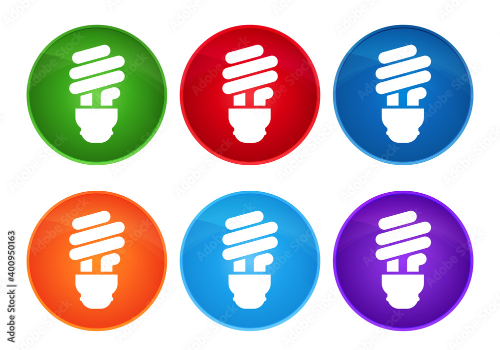 Bulb icon super round button set glass design Bulb icon super round button set glass design