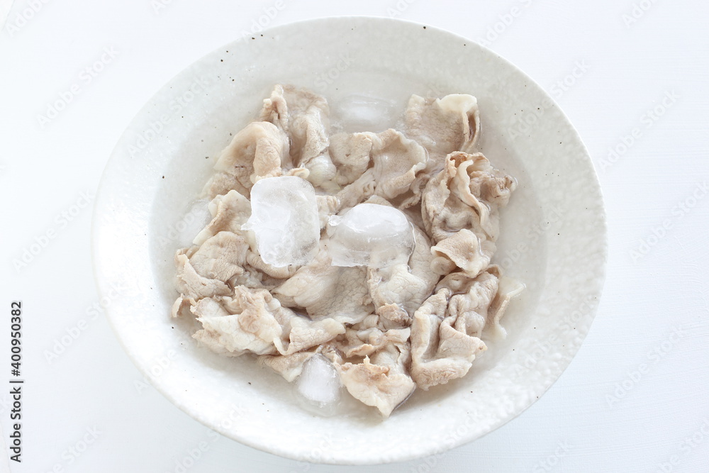 Japanese cooking, prepared summer pork salad boiled and iced Japanese cooking, prepared summer pork salad boiled and iced