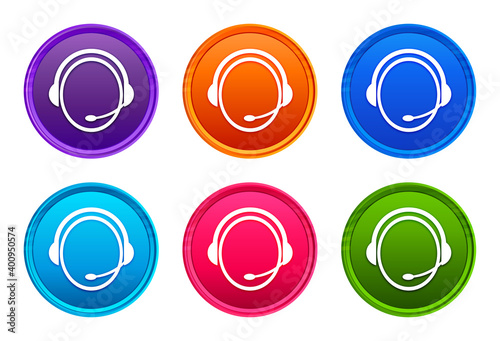 Customer care service icon luxury bright round button set 6 color vector