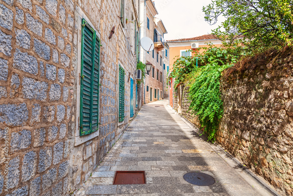 Famous narrow european streets of Herceg Novi, Montenegro