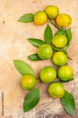 top view sour green tangerines on light background citrus photo fruits exotic tree