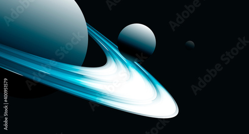 illustration of a planet with rings and satellite, abstract space background, wallpaper design