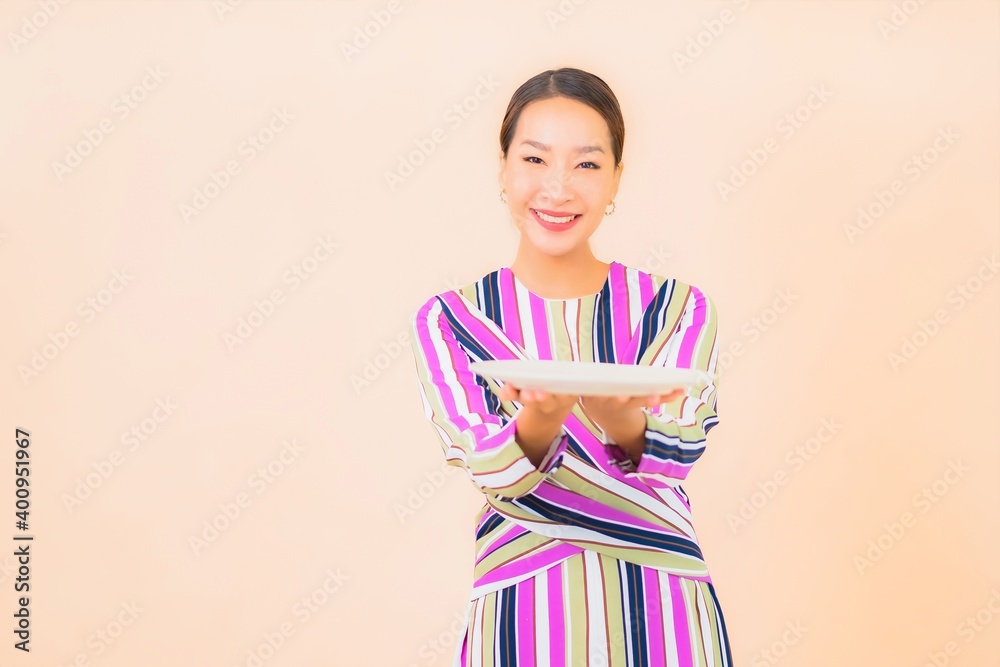 Portrait beautiful young asian woman with plate of food Portrait beautiful young asian woman with plate of food