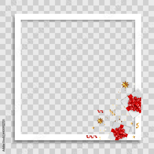 Holiday Photo Frame Template. Merry Christmas and Happy New Year Background. Vector Illustration EPS10