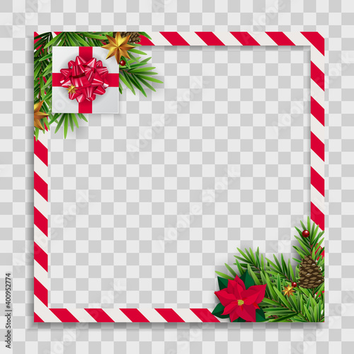 Holiday Photo Frame Template. Merry Christmas and Happy New Year Background. ...