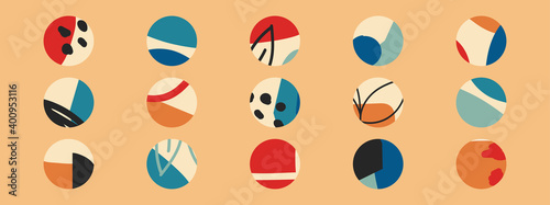Big set of various highlight covers, abstract backgrounds with various hand drawn organic shapes, lines, spots, dots, doodle objects, round icons templates for social media stories