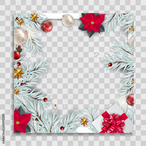 Holiday Photo Frame Template. Merry Christmas and Happy New Year Background. Vector Illustration EPS10