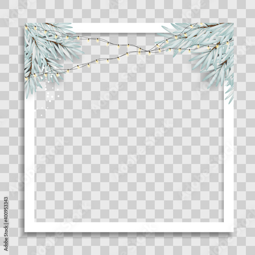 Holiday Photo Frame Template. Merry Christmas and Happy New Year Background. ...