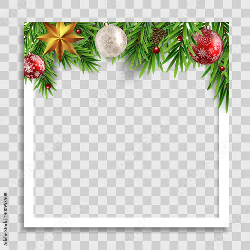 Holiday Photo Frame Template. Merry Christmas and Happy New Year Background. Vector Illustration EPS10