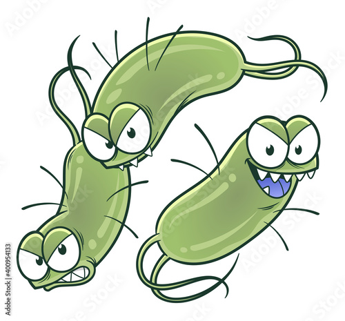 Three cartoon bacteria