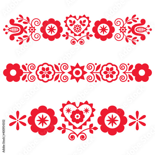Polish floral folk art vector long vertical design elements inspired by traditional embroidery, greeting card patterns
	