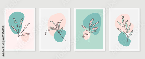 Botanical and gold abstract wall arts vector collection.  Golden and luxury pattern design with leaves line arts, Hand draw Organic shape design for wall framed prints, canvas prints, poster, home dec