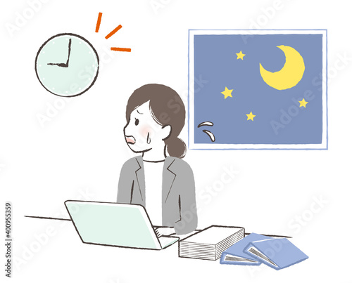illustration of a lady working late