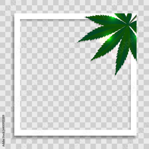 Empty Photo Frame Template with cannabis leaves for Media Post  in Social Network. Vector Illustration EPS10