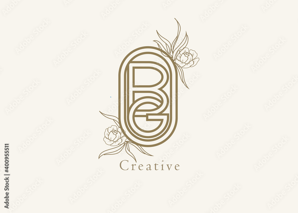 Abstract Initial B and G Logo, Monogram with floral frame, usable for brand, card and invitation, logo design template element,vector illustration