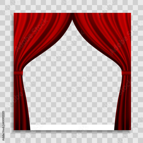 Empty Photo Frame Template with open curtains for Media Post  in Social Network. Vector Illustration EPS10