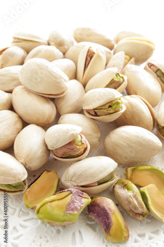 Pistachio on dish for snack food with copy space