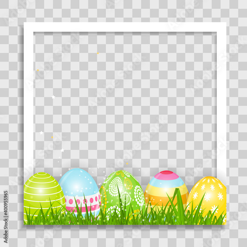 Empty Photo Frame Template with Easter Eggss for Media Post  in Social Network. Vector Illustration EPS10