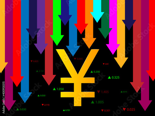 Fall, depreciation of the Chinese yuan and Japanese yen, decrease of the value of the monetary unit. Vector