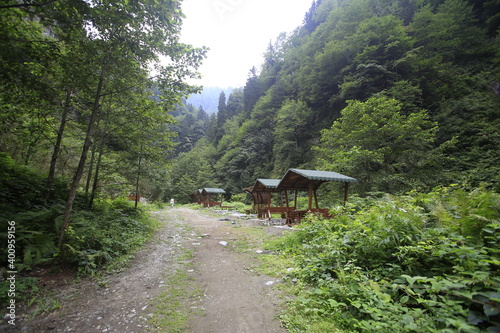 Famous senyuva (cinciva) stone bridge on the storm valley (Firtina vadisi), Rize, Turkey photo