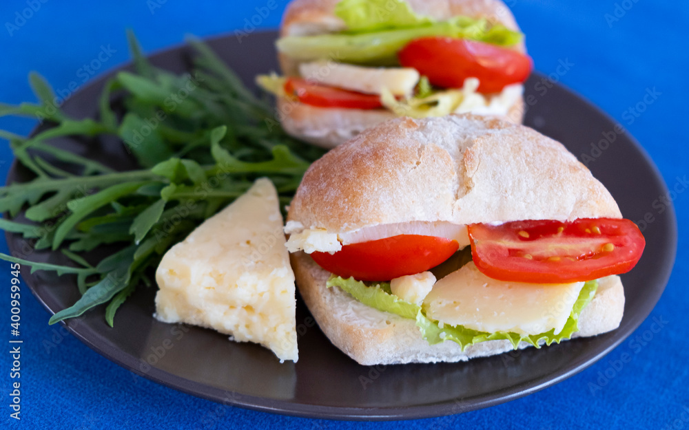 Sandwiches with hard cheese and vegetables Sandwiches with hard cheese and vegetables