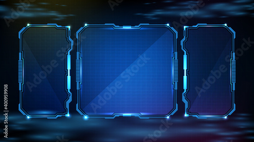 abstract futuristic background of blue glowing technology sci fi frame hud ui