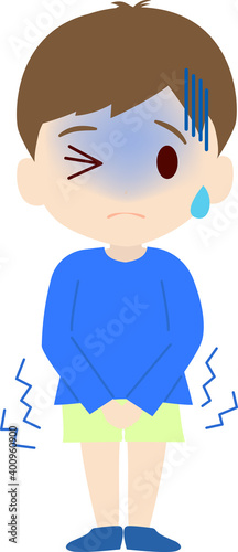 おしっこを我慢する可愛い男の子供のイラスト