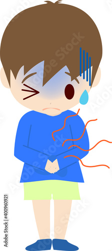 腹痛で辛そうな可愛い男の子供のイラスト