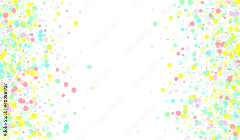 Color Splash Happy White Background. Christmas Circle Backdrop. Celebration Confetti Banner. Yellow Round Abstract Invitation.