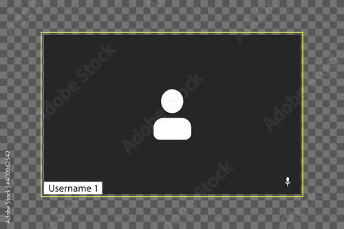 Video conferencing user interface template with individual windows on a transparent background. One users.
