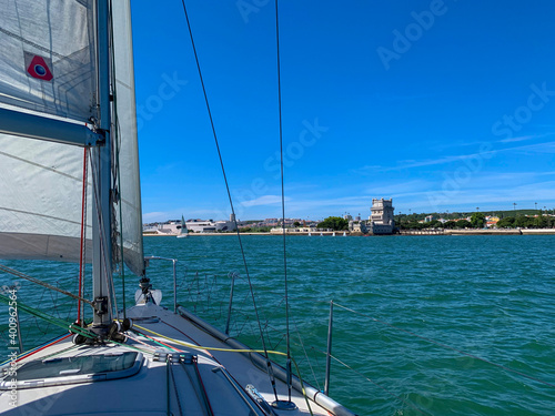 Sailing on river Tagus (Tejo), Lisbon, Portugal