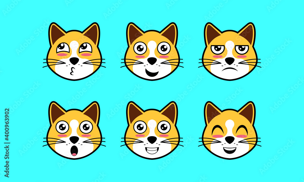 Fototapeta premium Vector illustration of a cute pet cat animal facial expression icon