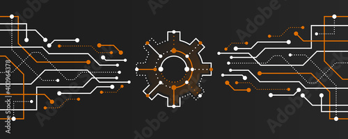 Vector futuristic circuit board. Computer, internet connection. Template for hi-tech banner or presentation. Abstract modern digital data.